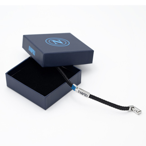 SSC Napoli Leather Logo and Writing Bracelet
