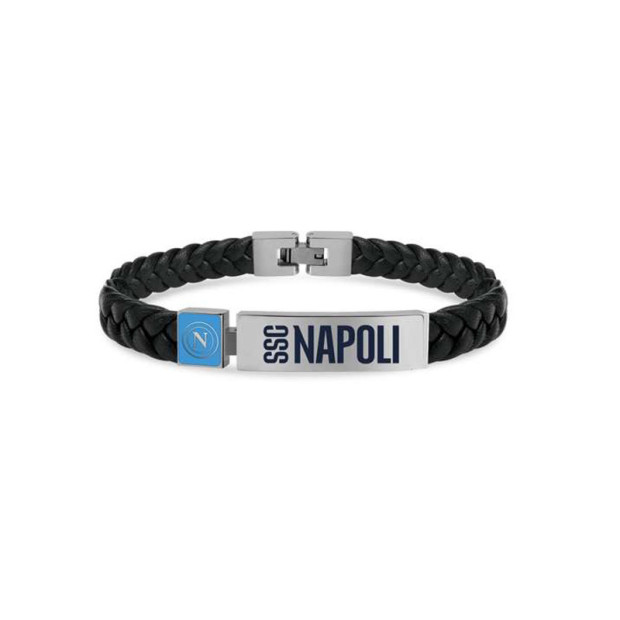 SSC Napoli Leather Logo and Writing Bracelet