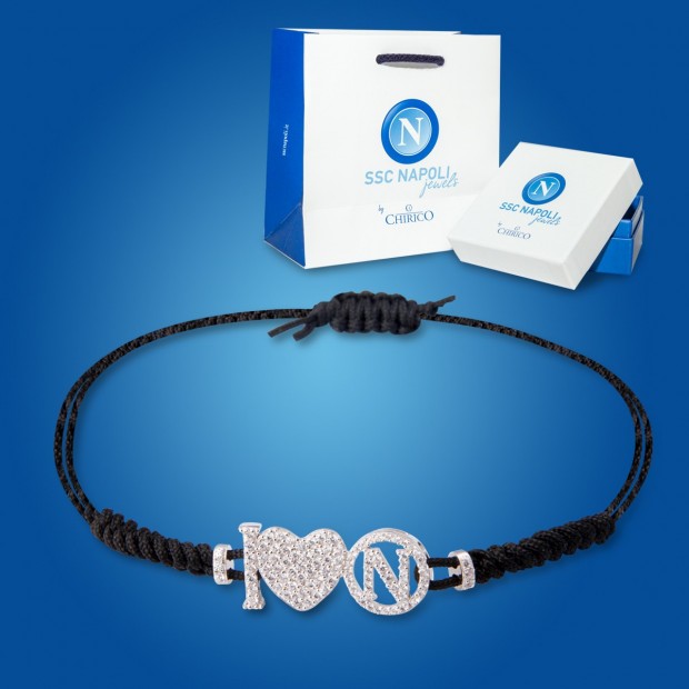 Bracciale Nero Logo e Cuore Napoli